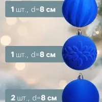 Ёлочные шары &laquo;Бархатный зной&raquo;, d=8 см, набор 4 шт., синие