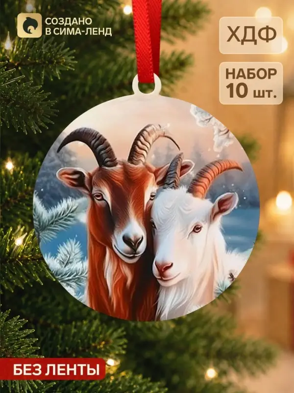 Елочные игрушки деревянные &laquo;Парочка&raquo;, набор 10 шт., 81&times;89 мм
