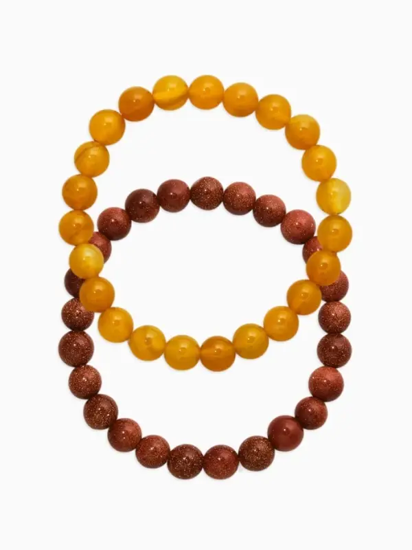 Набор браслетов 2 шт. &laquo;Цитрин и Авантюрин коричневый&raquo;, d=6 см, шар №8, жёлтый, коричневый
