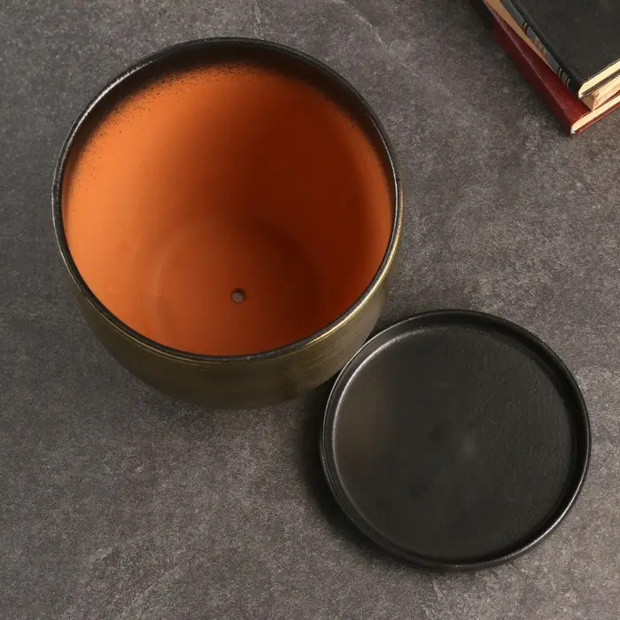 Горшок цветочный с поддоном 4,7 л, коричневый, керамика, "Изысканность" (М)