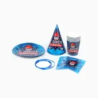 Посуда одноразовая бумажная &laquo;С днём рождения. Хоккей&raquo;, 6 тарелок, 6 стаканов, 6 колпаков, гирлянда