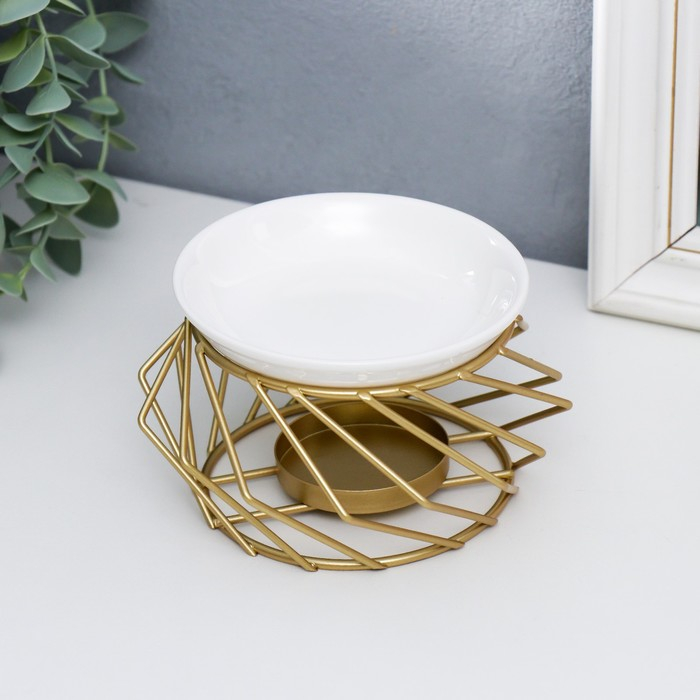 Аромалампа металл, керамика  Аромалампа металл, керамика "Геометрия плетение" золото 7,5х13х13 см