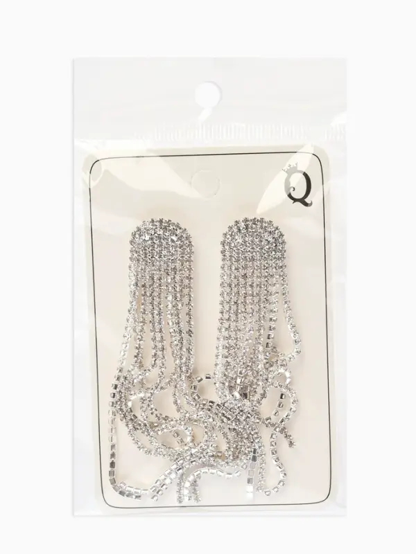 Серьги висячие со стразами &laquo;Лёд&raquo;, полукруг, белые в серебре