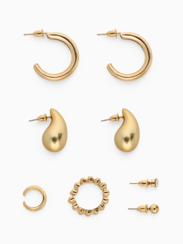 Набор серьги и каффы 8 шт. «Кольца» капли, цвет золото