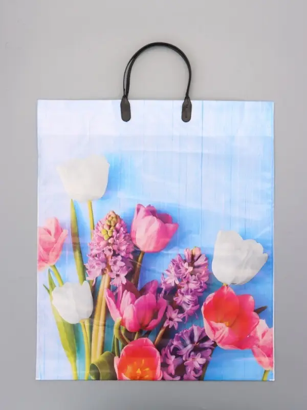 Пакет "Цветочный уют", полиэтиленовый с пластиковой ручкой, 38 х 45 + 3 см, 90 мкм