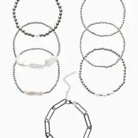 Набор браслетов &laquo;Жемчуг Барочный с цепями&raquo;, 7 шт. белый в серебре