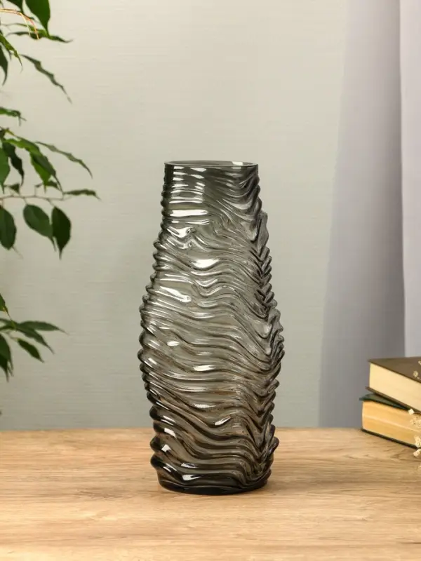 Ваза стекло настольная  Ваза стекло настольная "Ванесса" полосы, 30х12 см, серый