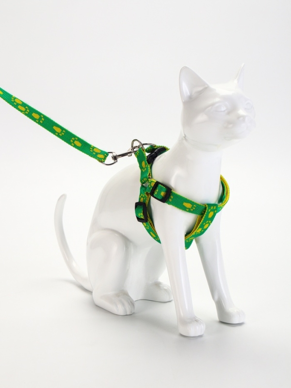 Комплект "Большая лапа", ширина 1,5 см, поводок 120 см, шлейка 28-42 см, жёлто-зелёный