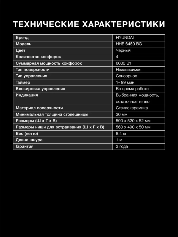 Варочная поверхность HHE 6450 BG черный Варочная поверхность HHE 6450 BG черный