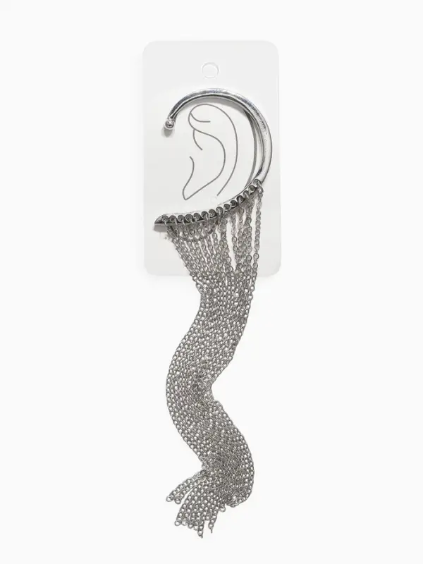 Серьга "Кафф" висячая, водопад, цвет серебро