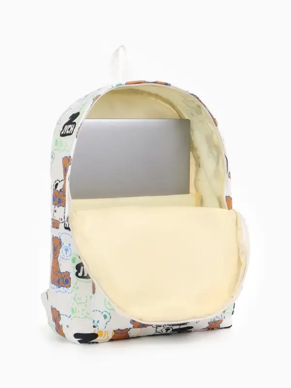 Рюкзак школьный на молнии, с карманом, с принтом, размер 30&times;12&times;43 см, белый