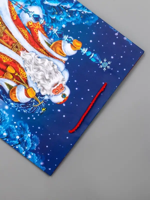 Пакет подарочный новогодний ламинированный, «Дед Мороз в лесу» , 26×12×32 см