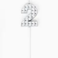 Свеча для торта &laquo;Элемент&raquo;, цифра "2" серебро