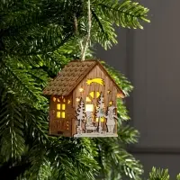 Ёлочная игрушка &laquo;Домик с детьми&raquo;, 8&times;4&times;4 см, от батареек, свечение тёплое белое