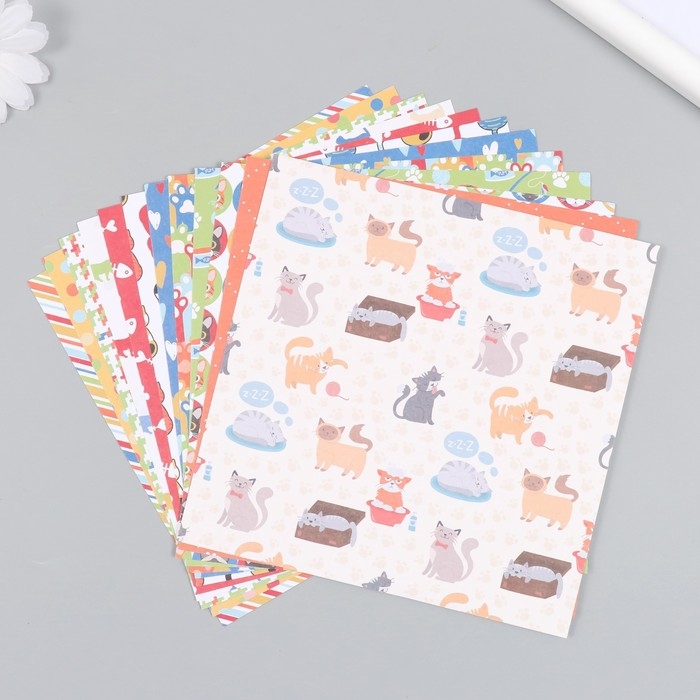 Набор бумаги для скрапбукинга 12 листов 12 дизайнов Набор бумаги для скрапбукинга 12 листов 12 дизайнов "Забавные котики" 160 гр 15,2х15,2 см