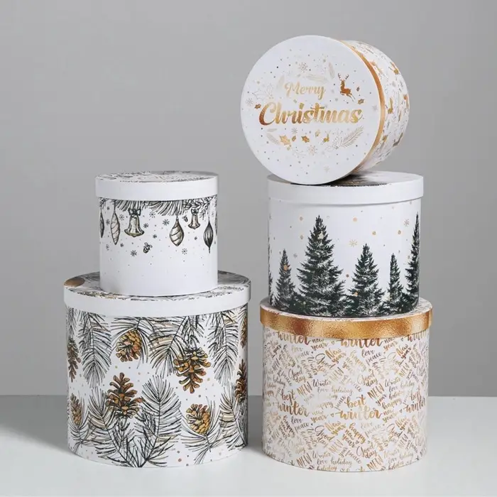 Набор подарочных коробок 5 в 1 &laquo;Белое золото&raquo;, 13&times;14‒19.5&times;22 см, Новый год