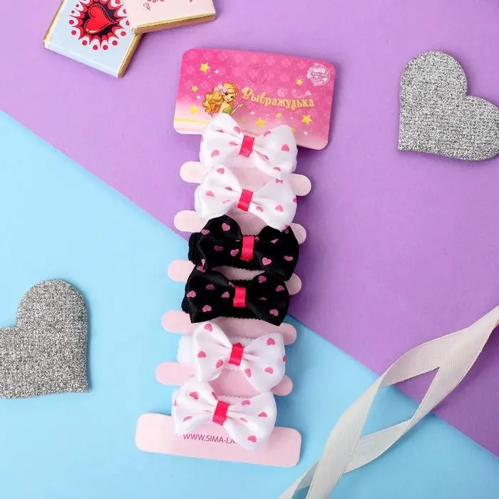 Резинка для волос "Выбражулька" (набор 6 шт) бантик сердечки
