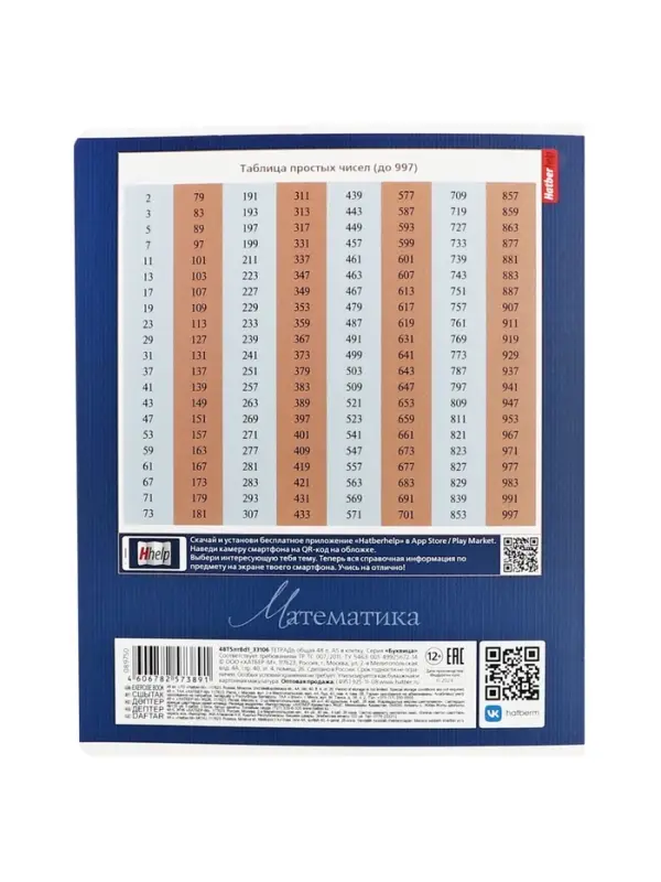 Тетрадь 48 листов в клетку &laquo;Буквица&raquo; МАТЕМАТИКА, обложка мелованный картон, матовая ламинация, тиснение фольгой, с интерактивным справочнико...