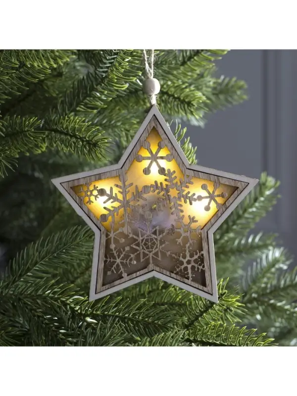 Ёлочная игрушка &laquo;Звезда в снежинках&raquo;, 13&times;13&times;1 см, 3 LED, от батареек, свечение тёплое белое