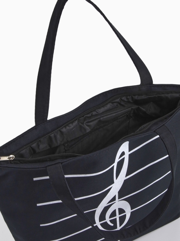 Шопер Музыка, 42*9*32, отдел на молнии, подклад, черный/белый Шопер Музыка, 42*9*32, отдел на молнии, подклад, черный/белый