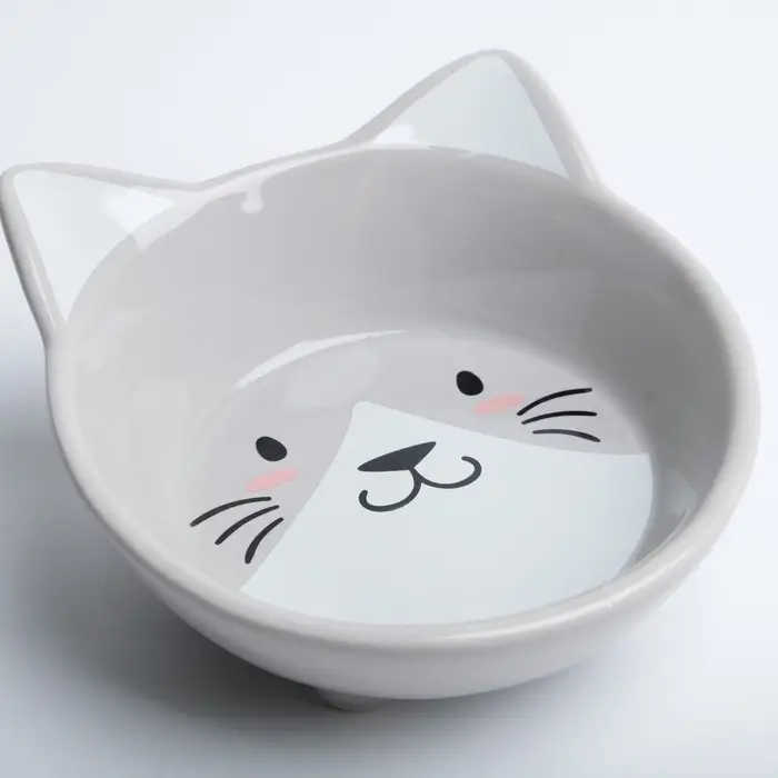 Миска &laquo;Голова кота&raquo;, 150 мл, 14&times;12.5&times;6.5 см, керамика, серая