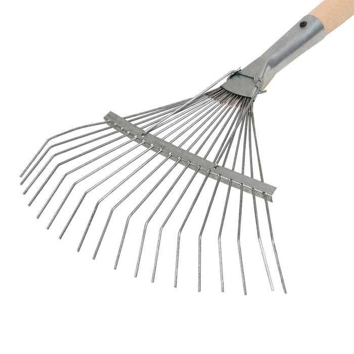 Грабли веерные, проволочные, 18 зубцов, оцинкованные, деревянный черенок Грабли веерные, проволочные, 18 зубцов, оцинкованные, деревянный черенок