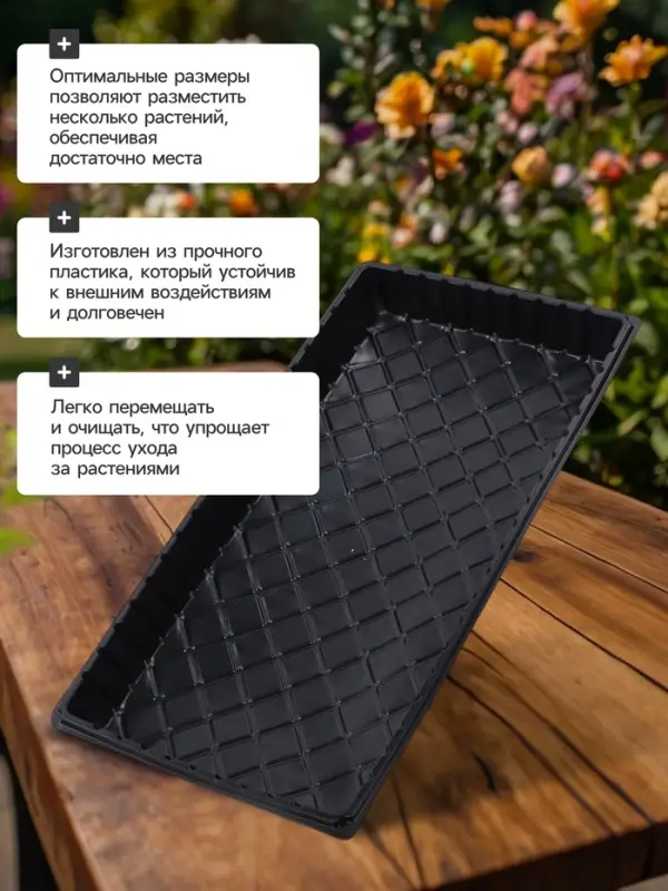 Поддон для рассады, 55&times;30&times;5.6 см, пластик, чёрный, дно МИКС, Greengo