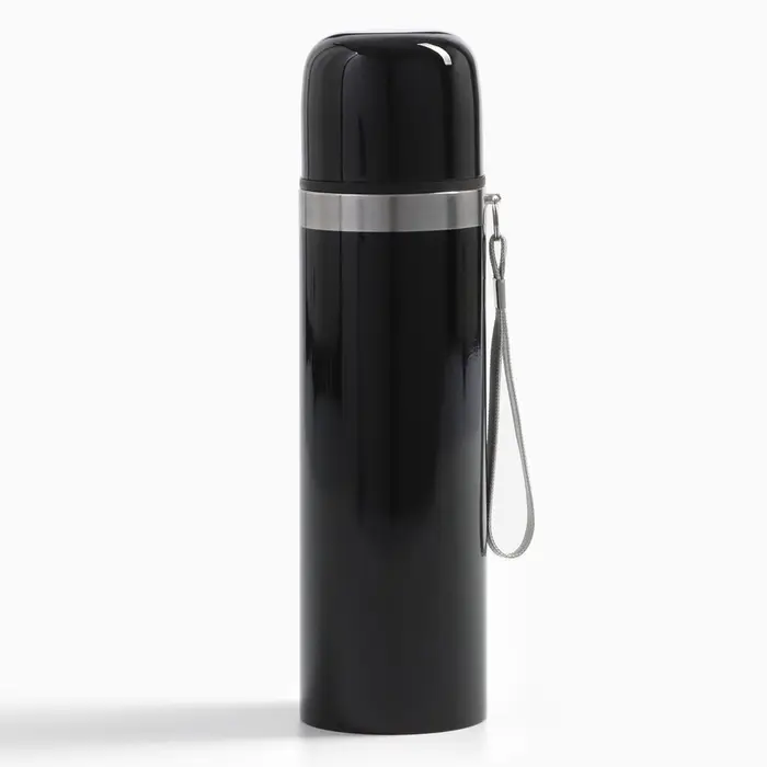 Термос гильза Мастер К, 500 мл, 24&times;7 см, с кружкой, с помпой, сохраняет тепло 10 ч, нержавеющая сталь, чёрный