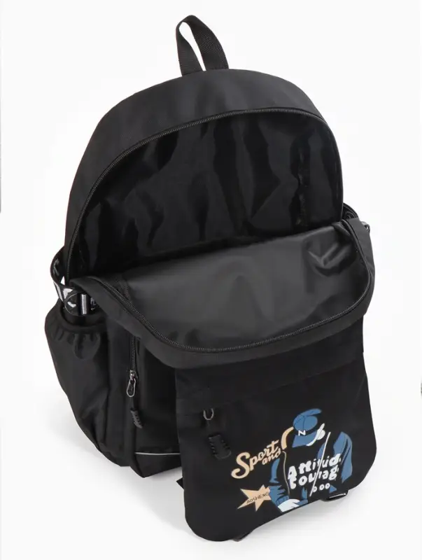 Рюкзак школьный, с рисунком, для мальчика, 1 отделение, 5 карманов, 31&times;14&times;45 см, чёрный