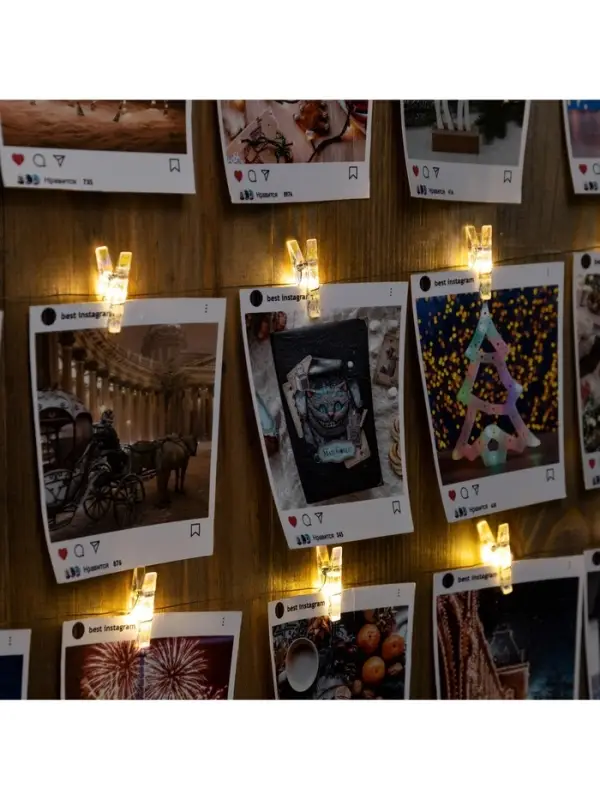 Гирлянда &laquo;Нить&raquo; 2 м роса с насадками &laquo;Прищепки&raquo;, IP20, серебристая нить, 20 LED, свечение тёплое белое, ААх2