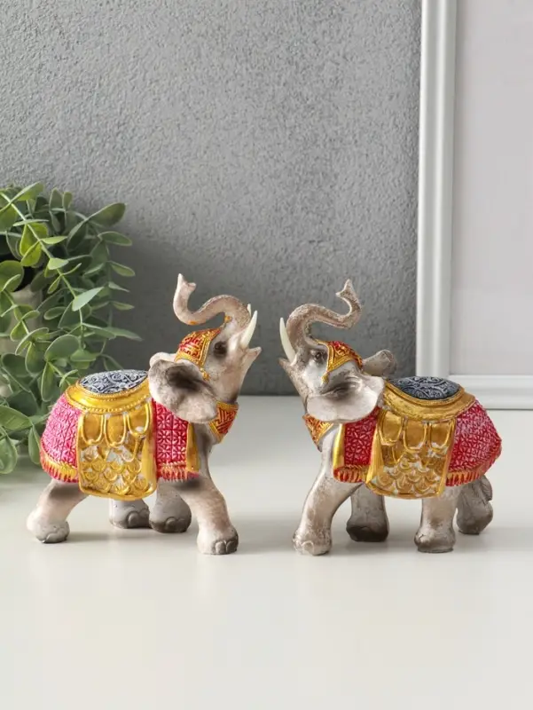 Сувенир полистоун "Два императорских слона в красно-золотой попоне" набор 2 шт 5х11,5х13 см   109152