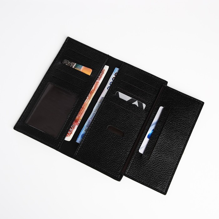 Портмоне мужское без застежки, отдел для купюр, для карт, для монет, цвет чёрный Портмоне мужское без застежки, отдел для купюр, для карт, для монет, цвет чёрный