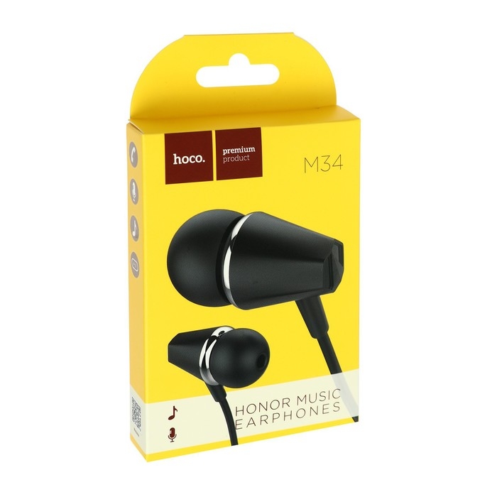 Наушники Hoco M34, проводные, вакуумные, микрофон, Jack 3.5 мм, 1.2 м, черные Наушники Hoco M34, проводные, вакуумные, микрофон, Jack 3.5 мм, 1.2 м, черные