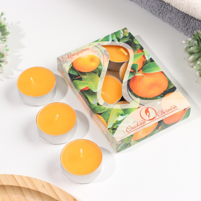 Набор чайных свечей ароматических  Набор чайных свечей ароматических "Мандарин", 3,8х1,6 см, 3,5 ч, 12 г, 6 штук