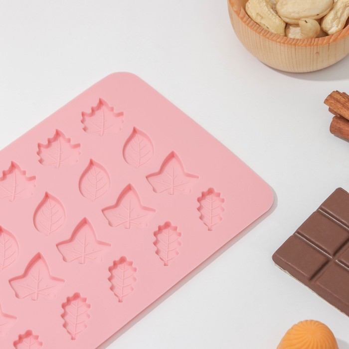 Форма для конфет и шоколада Доляна «Листики», силикон, 21,2×11,5 см, 24 ячейки, цвет розовый Форма для конфет и шоколада Доляна «Листики», силикон, 21,2×11,5 см, 24 ячейки, цвет розовый