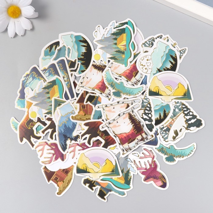 Наклейки для творчества "Природа" тиснение золото набор 48 шт 9х7х0,8 см