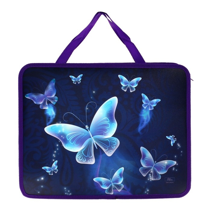 Папка с ручками А4, 330 х 260 х 75 мм, пластиковая, ручки-тесьма, Calligrata Папка с ручками А4, 330 х 260 х 75 мм, пластиковая, ручки-тесьма, Calligrata "Бабочки"