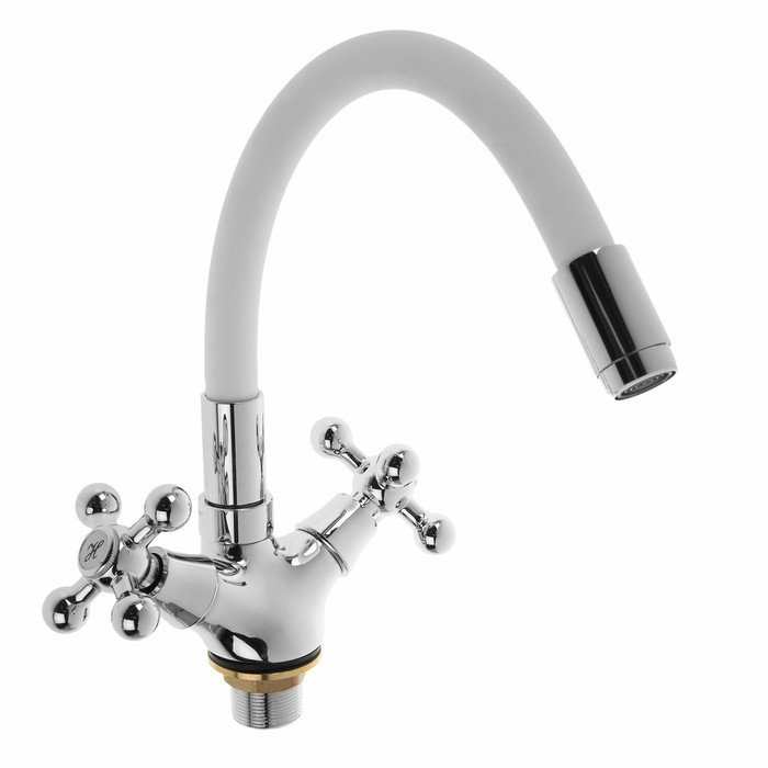 Cмеситель для кухни Accoona A9871G, двухвентильный, силиконовый излив, силумин, белый/хром Cмеситель для кухни Accoona A9871G, двухвентильный, силиконовый излив, силумин, белый/хром