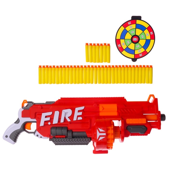 Бластер «Огненный», стреляет мягкими пулями, работает на батарейках Бластер «Огненный», стреляет мягкими пулями, работает на батарейках