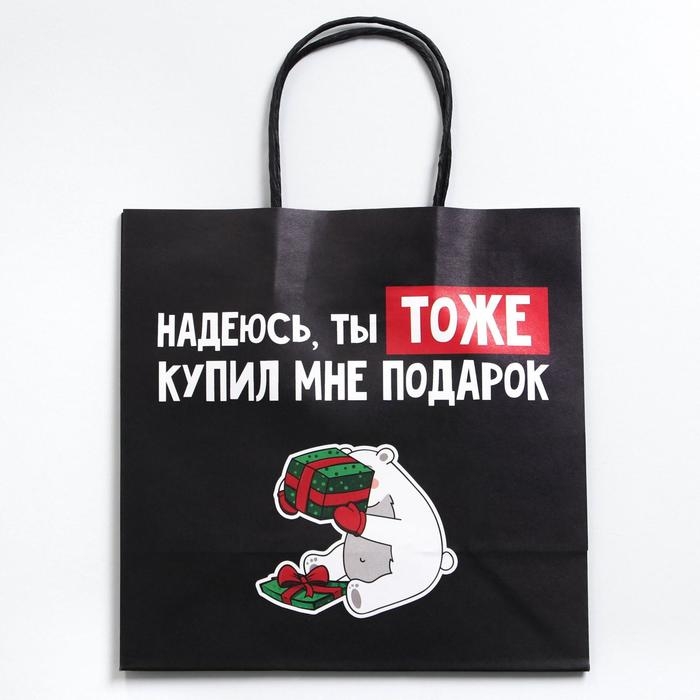Пакет подарочный новогодний «Ты тоже купил мне подарок», 22 х 22 х 11 см, Новый год