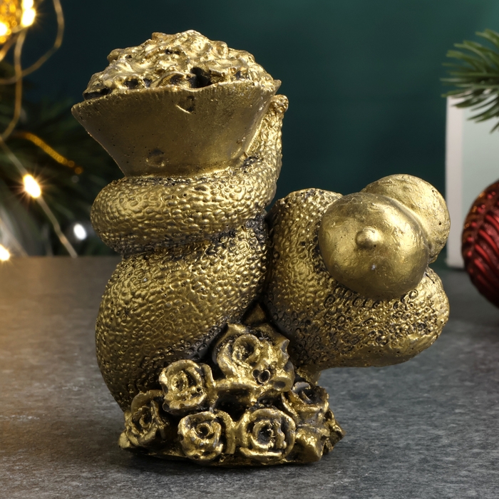 Новый год. Символ 2025. Фигура Новый год. Символ 2025. Фигура "Змея с цветами" старое золото, 7х7х5см