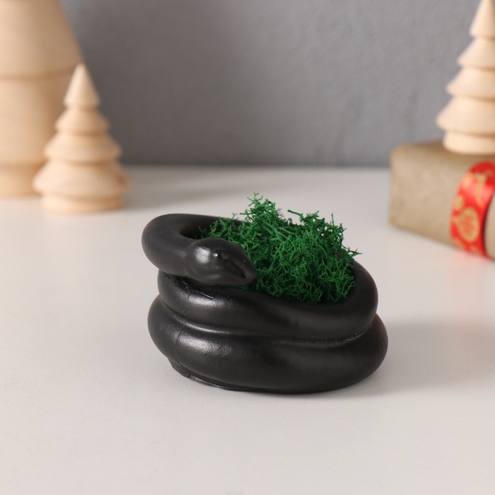 Сувенир мини  Сувенир мини "Змея" крученая со мхом  4*7*4 см черная (мох зелен стабил)
