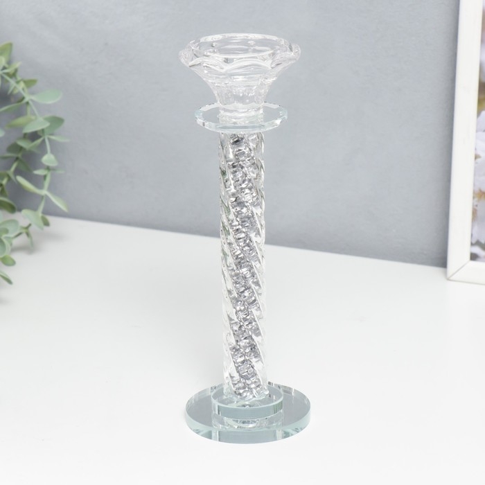 Подсвечник стекло на 1 свечу  Подсвечник стекло на 1 свечу "Спираль с камешками" 22х7х7 см