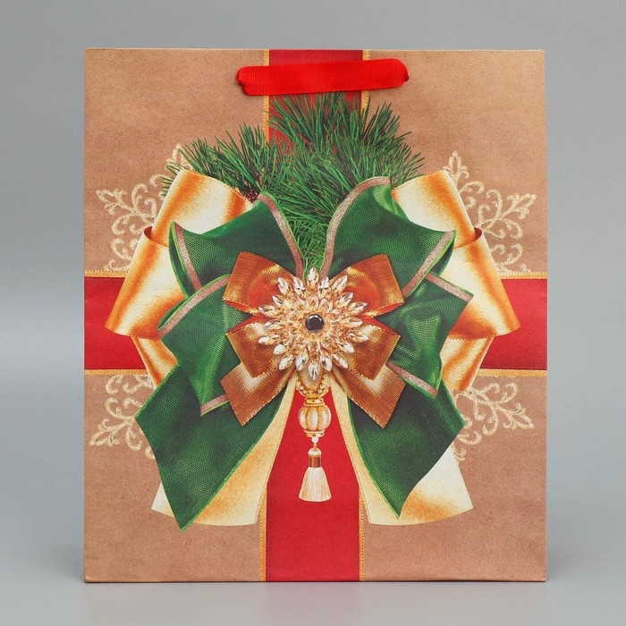 Пакет подарочный новогодний крафтовый вертикальный «Новогодний подарок», M 26 х 30 х 9 см, Новый год Пакет подарочный новогодний крафтовый вертикальный «Новогодний подарок», M 26 х 30 х 9 см, Новый год