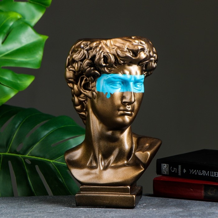 Кашпо - органайзер  Кашпо - органайзер "Бюст Давида с маской" большой, бронза, бирюзовый, 28см