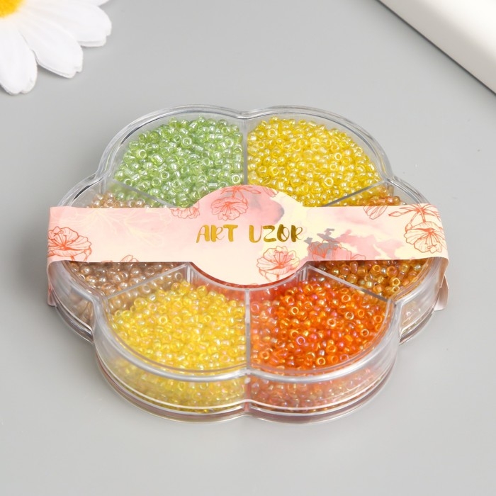 Бисер стекло 12/0 в цветке  Бисер стекло 12/0 в цветке "Палитра жёлтого" перелив. перламутр 7 цветов х 8  гр 8,2х8,2х2 см   9904