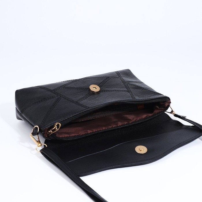 Сумка-клатч на магните, длинный ремень, цвет чёрный Сумка-клатч на магните, длинный ремень, цвет чёрный