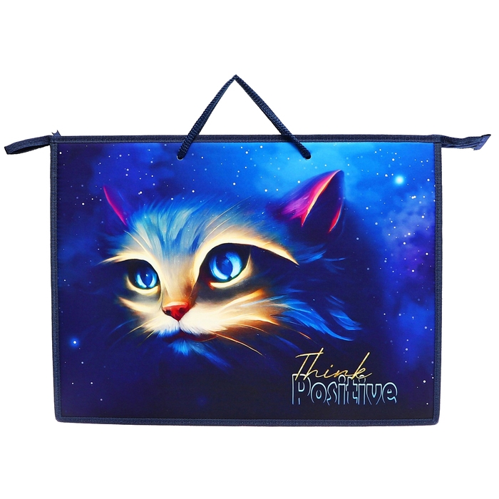 Папка для чертежей и рисунков А3 470x345x50 мм, с ручками, пластик/текстиль, молния сверху, ПР 3 -20,  Папка для чертежей и рисунков А3 470x345x50 мм, с ручками, пластик/текстиль, молния сверху, ПР 3 -20, "Магия кота"