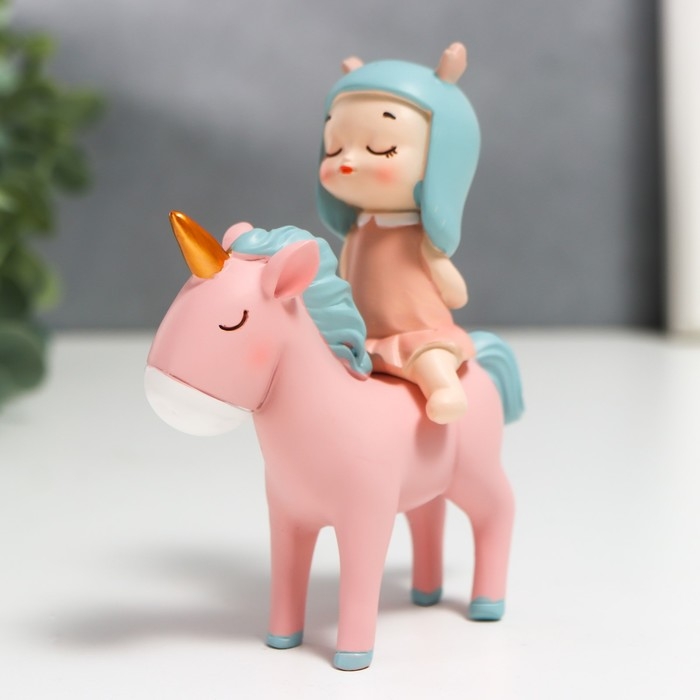 Сувенир полистоун  Сувенир полистоун "Малышка с оленьими рожками верхом на единорожке" 10,5х9х3,5 см