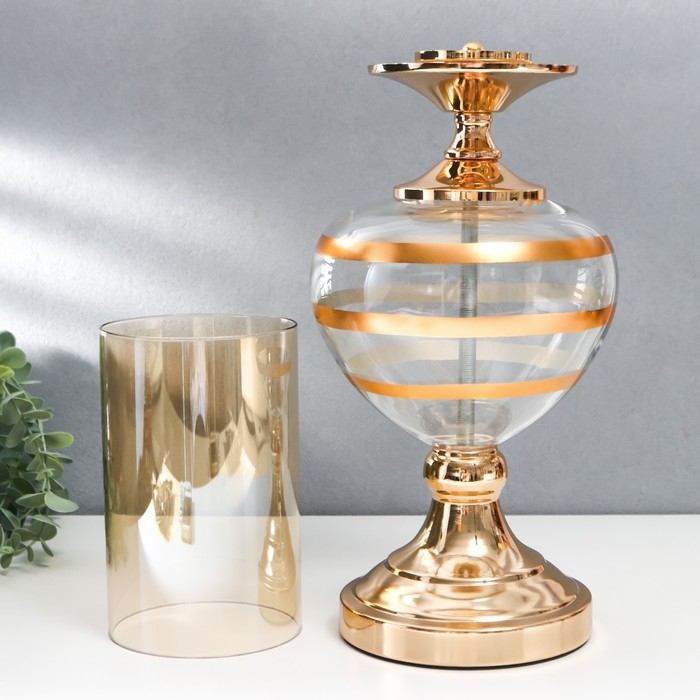 Подсвечник металл, стекло на 1 свечу  Подсвечник металл, стекло на 1 свечу "Изящный кубок" золото 42х17х17 см